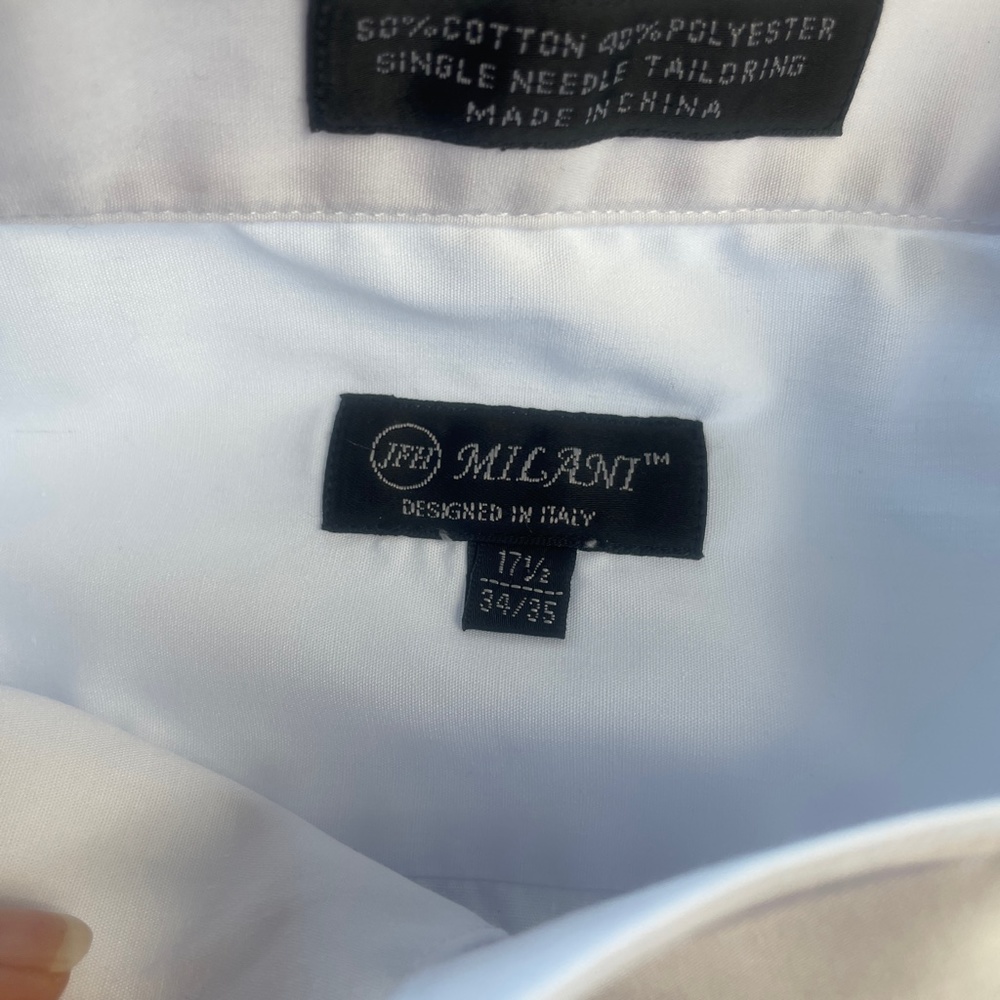 Milani White Tux Shirt 17 1/2 34-35 Mens Button‎ Up French Cuffs - Picture 2 of 7